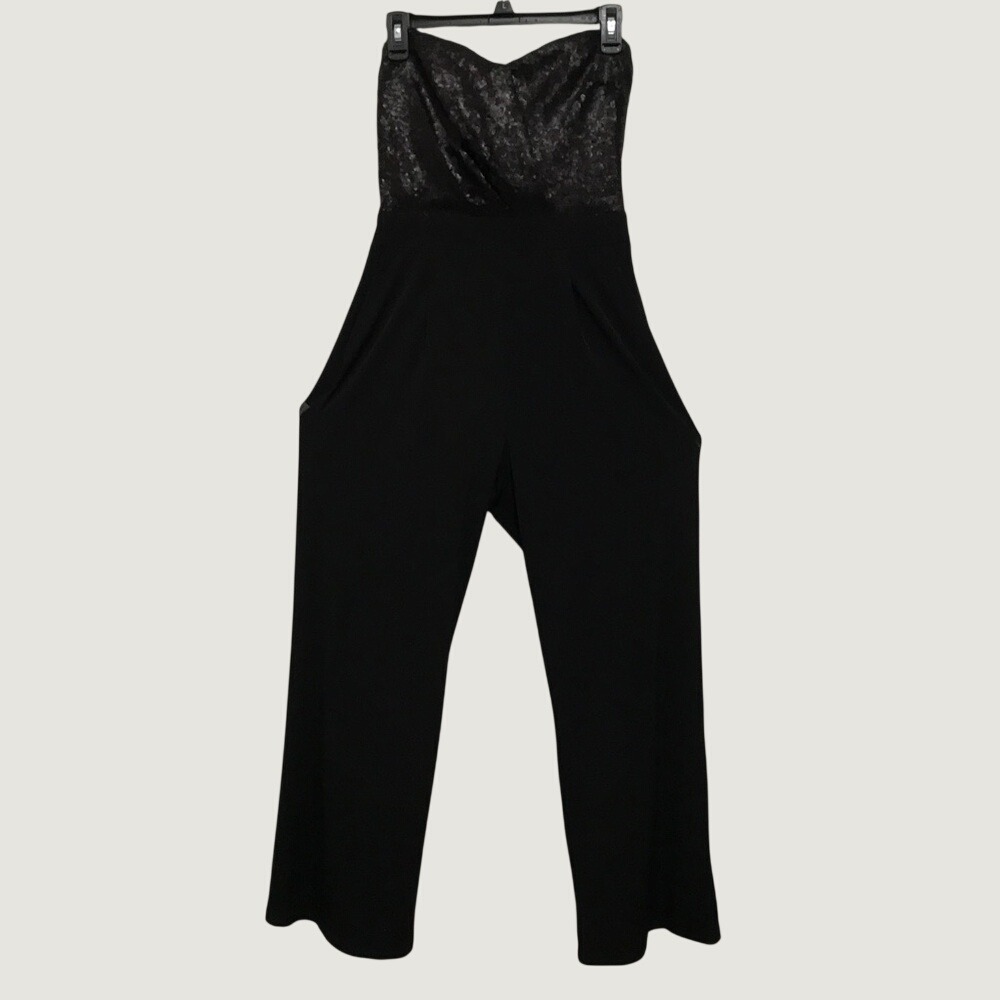 Black Sequin Sweetheart Bodice Strapless Wide-leg Jumper - Picture 3 of 11